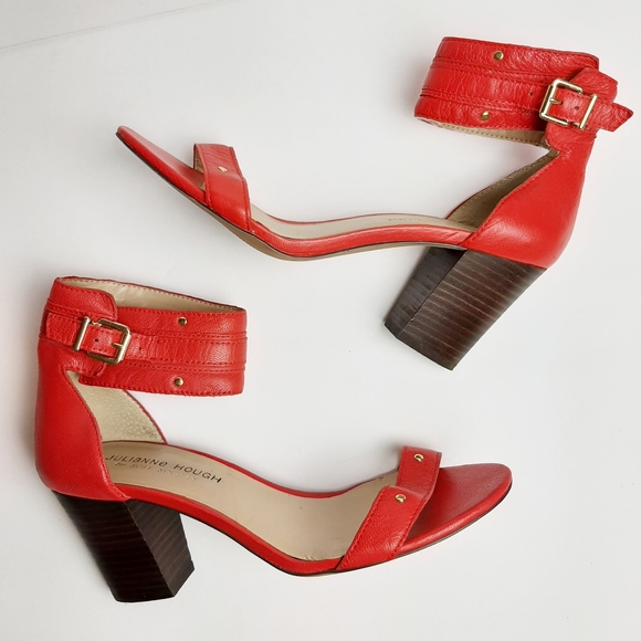 Sole Society Shoes - Sole Society Leather Block Heel Ankle Cuff Red 7.5